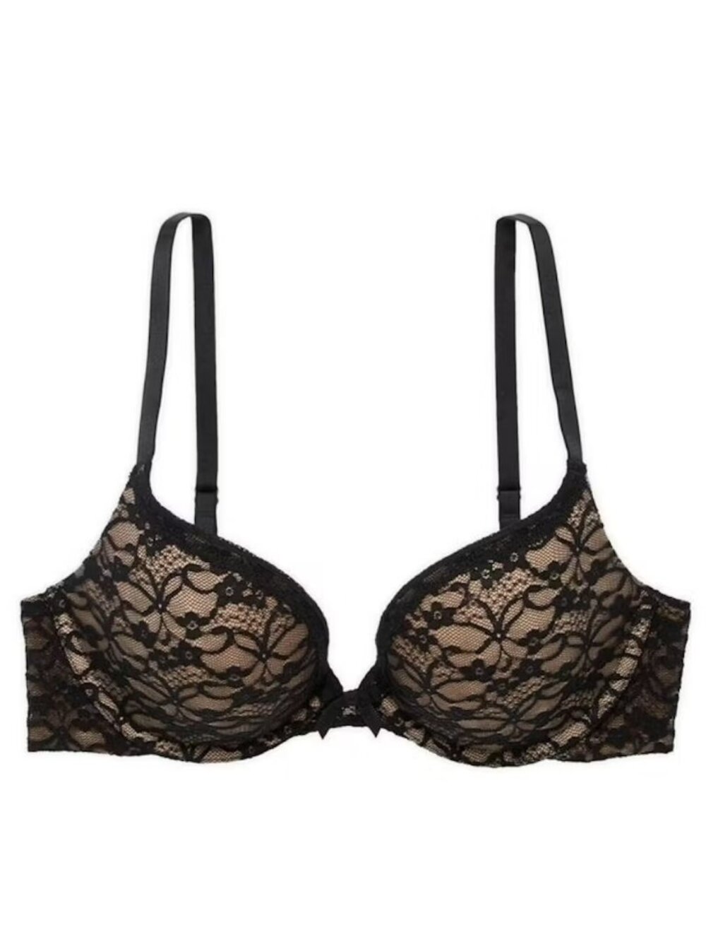 aerie Black Lace Bra with Nude Underlay